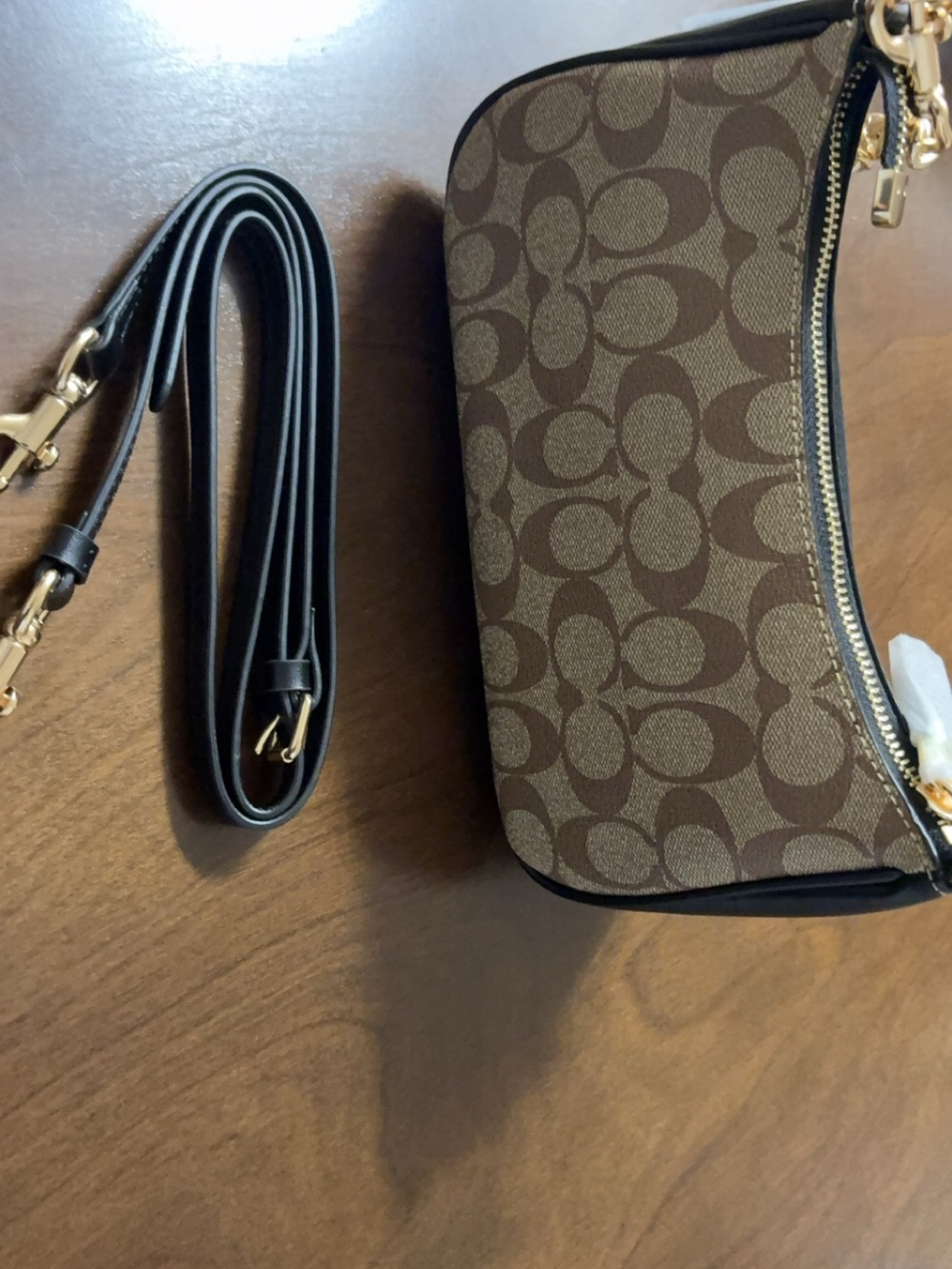 Coach Brown Signature Canvas Small Crossbody with Black Trim - Picture 4 of 7
